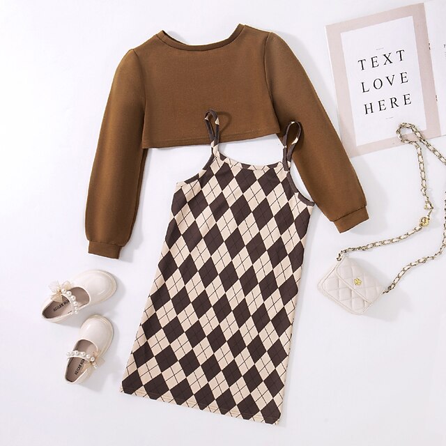 Dress Color Girls' Block Pieces 2 Kids Suits Set Long