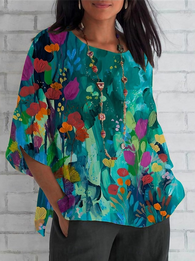 Women's Shirt Print Floral Daily Casual 3/4 Length Sleeve