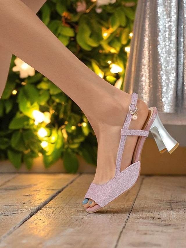 Sparkly Open-Toe Women's Gold Glitter Heels - Slingback