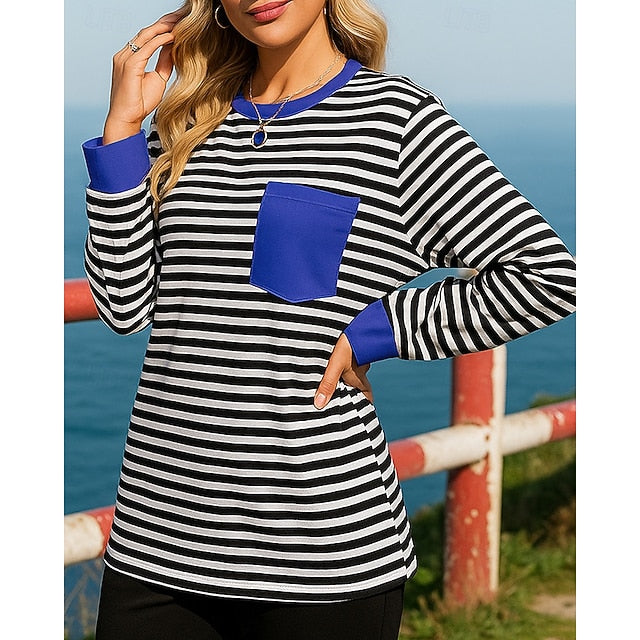 Women's Pullover Sweatshirt Casual Tops Pocket Long Sleeve