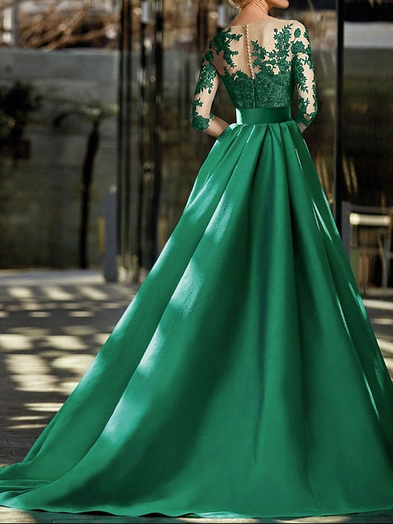 Formal Brush Elegant Gown Train Dress A-Line Sweep Evening /
