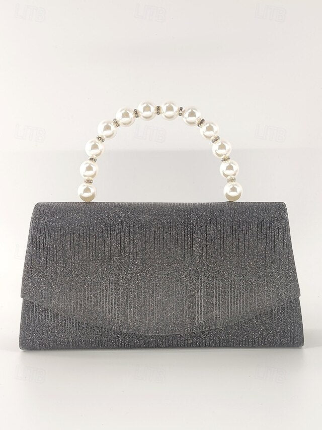 Women's – Purple with Pearl Bag Clutch Handle Glitter