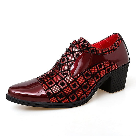 Oxford Leather Heel Black Red Block Shoes and Men's Patent