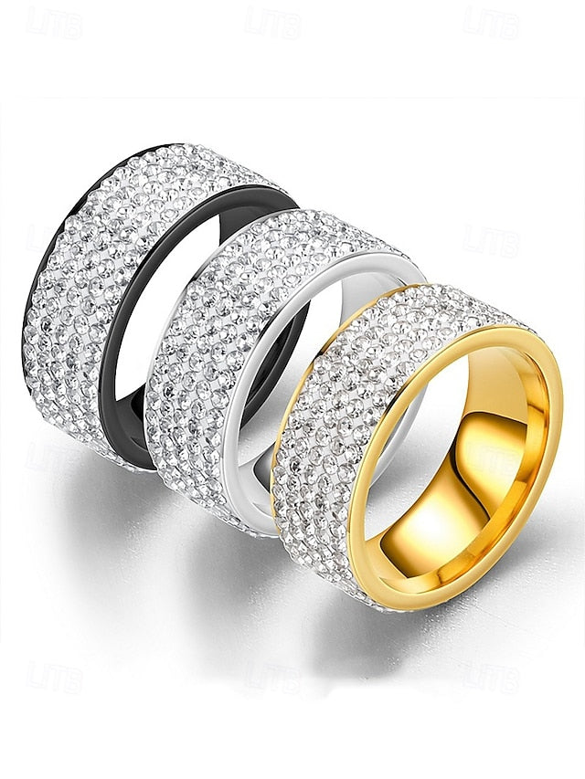 Pave Men's Rings Band with Full Rhinestone Wide