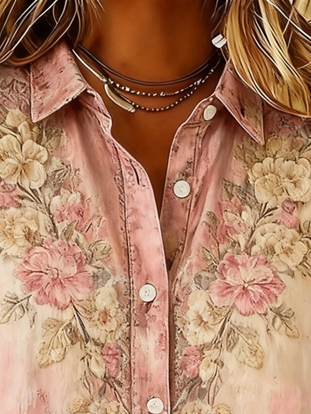Women's Shirt Buttons Print Floral Bohemia Vintage Casual