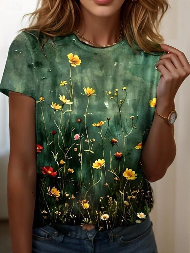 Women's T Shirt Floral Graphic Plants Vintage Stylish