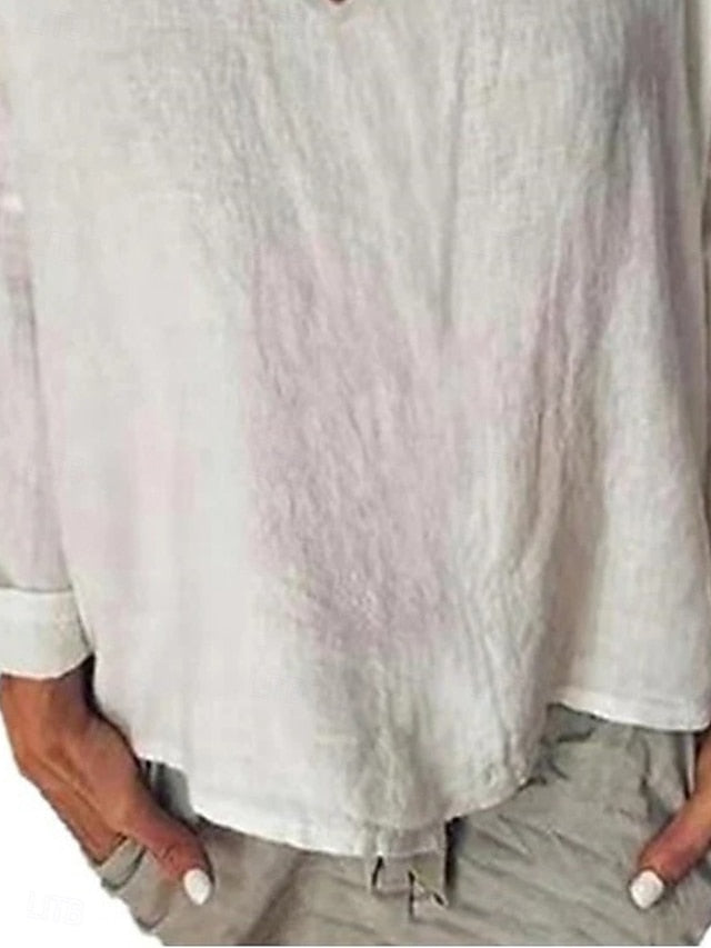 Women's 100% Cotton  Shirt Blouse Solid Color Basic Casual