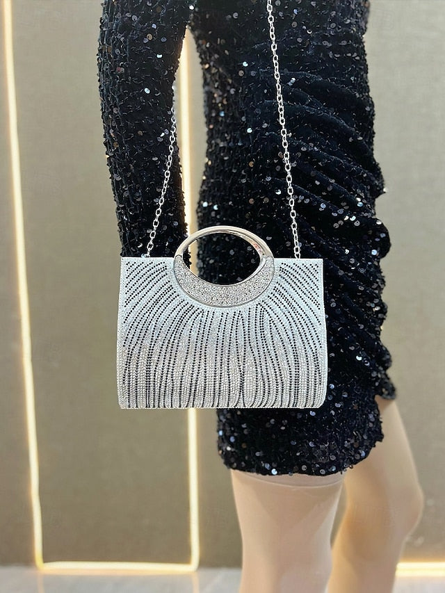 – Round Handle Clutch Evening Women's with Rhinestone Bag