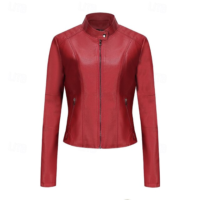 Faux Jacket Leather Women's Zipper Comfortable Pocket