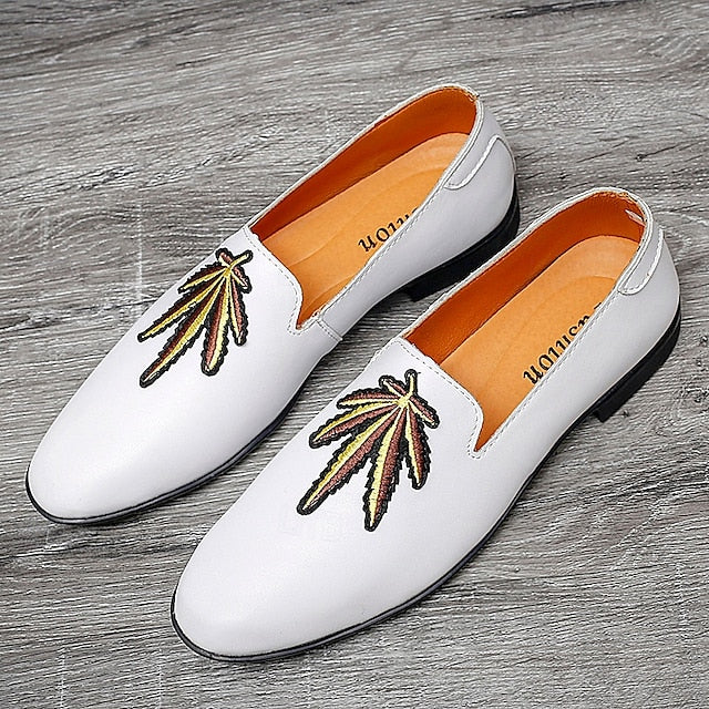 Faux Leather Loafers with Feather - Prom Men's White Shoes