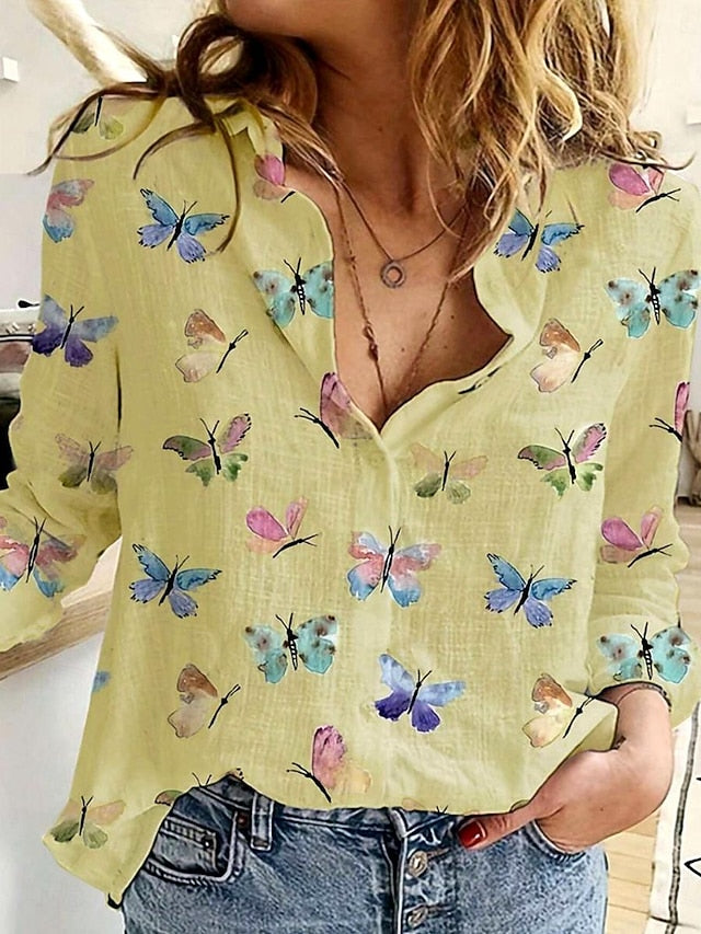 Women's Shirt Linen Like Breathable Lightweight Button Down