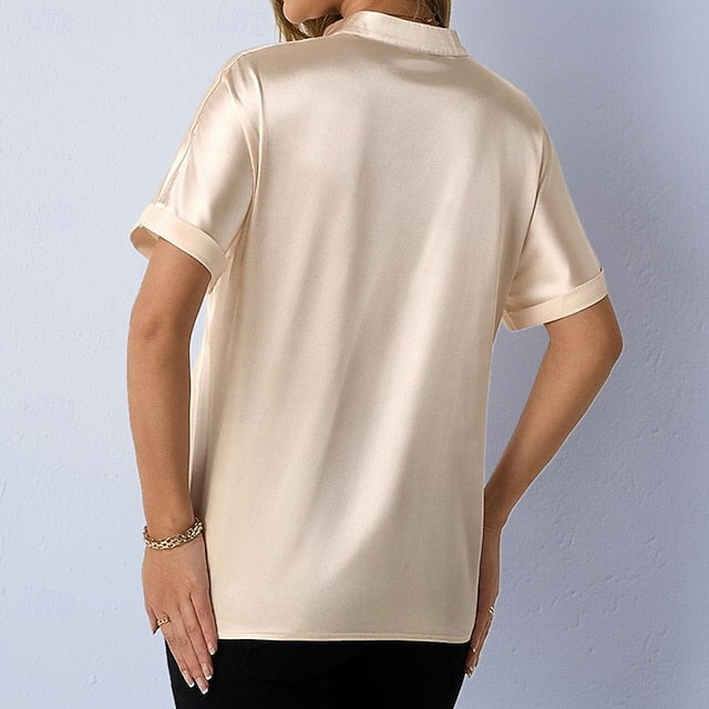 Women's Shirt Satin Blouse Dress Shirt Button Up Shirt