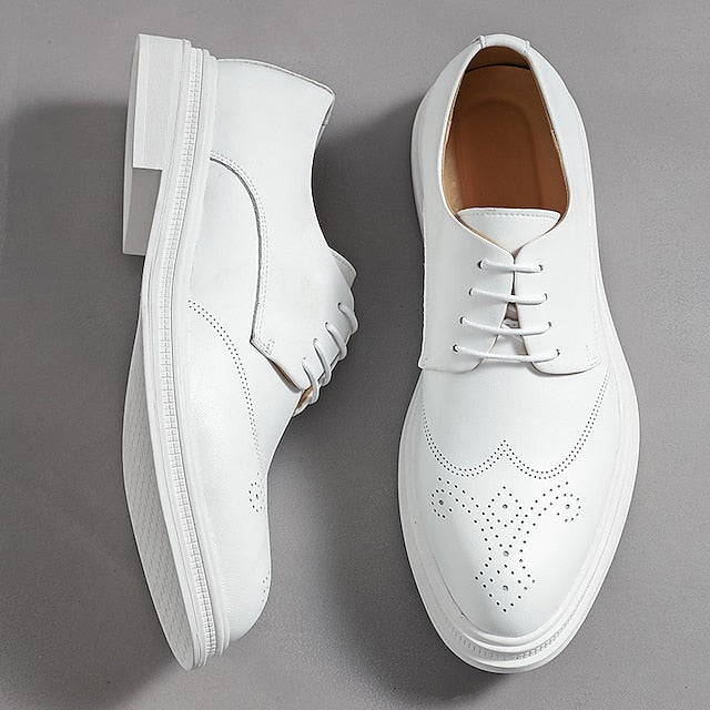 White with Perforated Men's Shoes Faux Leather Oxford