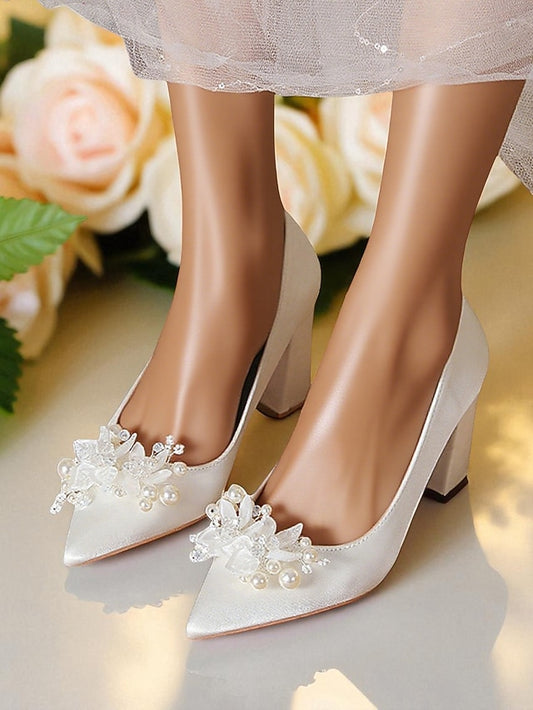 Women's Heels with Pearl Crystal White and Wedding