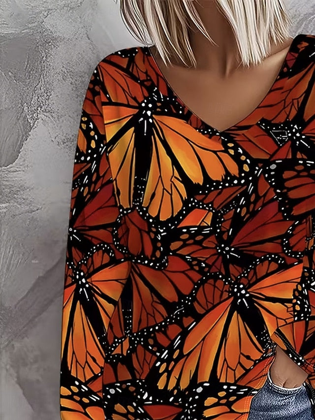 Women's T Shirt Print Graphic Butterfly Vintage Stylish