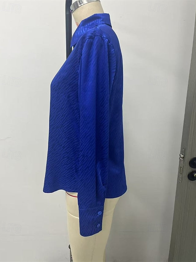 Women's Shirt Elegant Satin Top Summer Tops Ruched Buttons