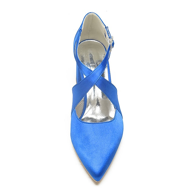 – Elegant White Block Pointed Heels Women's Satin Toe