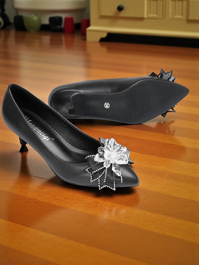 with White Heel Shoes Wedding Women's Low Crystal Bow