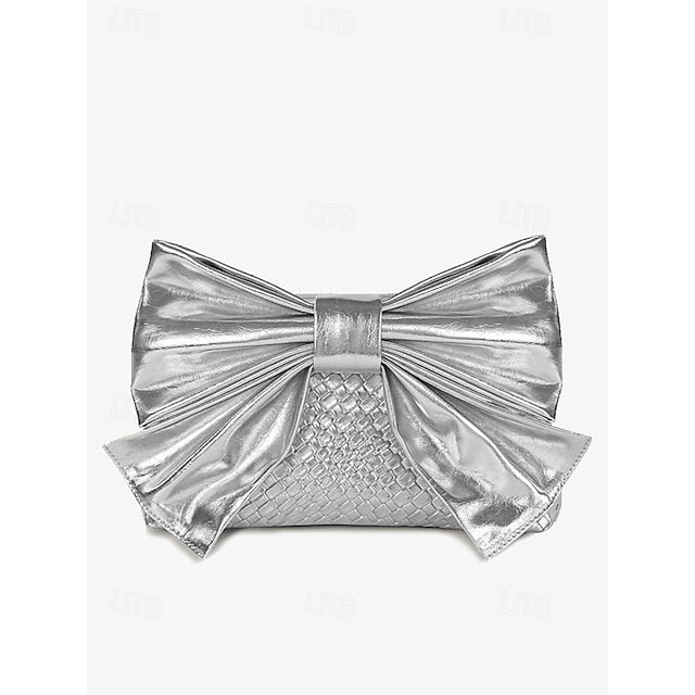 Women's Bag Leather Clutch with Gold Bow Oversized Faux