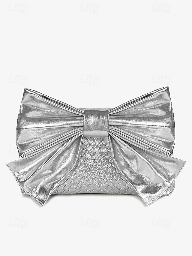 Oversized with Clutch Bow Faux Leather Gold Bag Women's