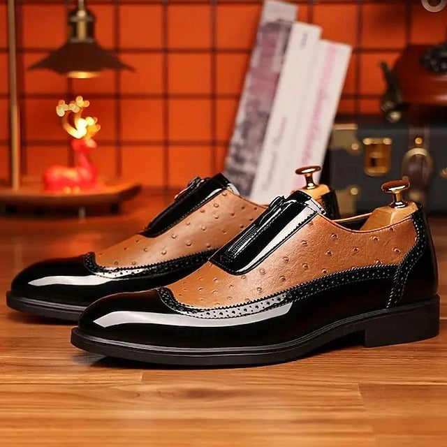 Colorblock Tan Patent Black and Formal Shoes with Men's