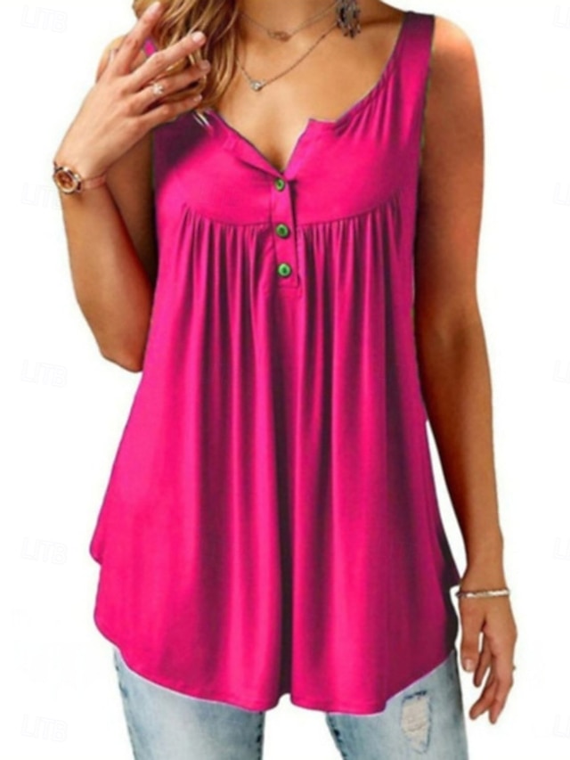 Women's Tank Top Ruched Buttons Plain Stylish Classic