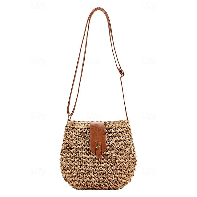 Women’s Bag Chic Leather - Strap Straw with Crossbody Woven