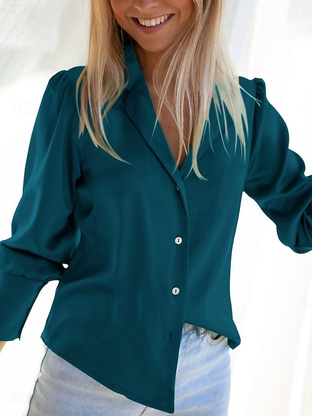 Women's Shirt Blouse Buttons Solid Color Basic Casual Long