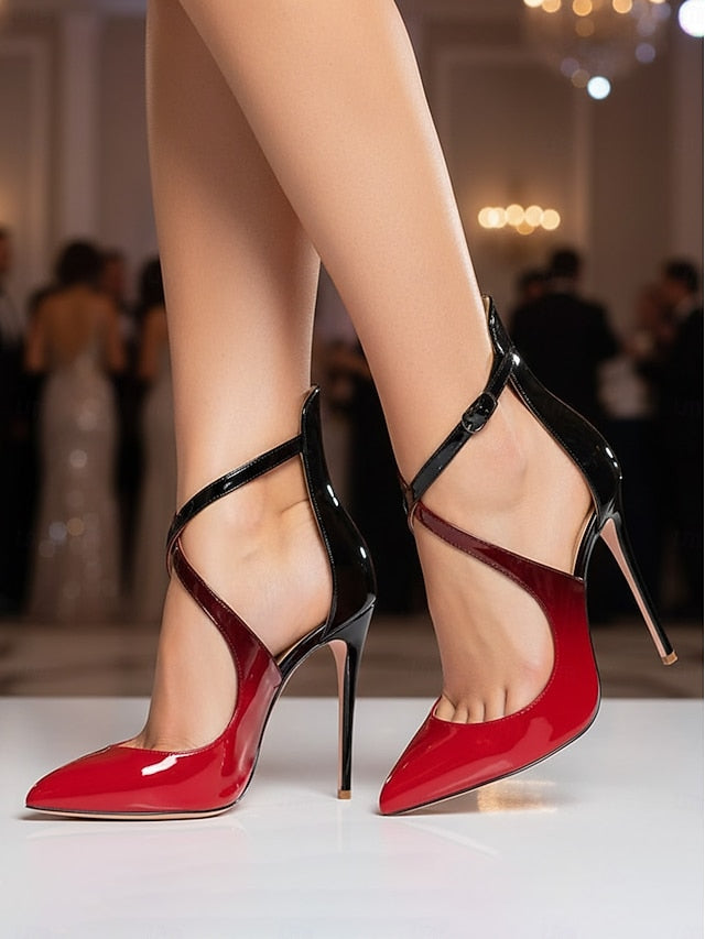 Stiletto Strappy Leather Patent Heels Purple Women's -