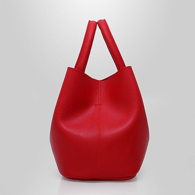 Gold Lock with and Faux Women's Chain Leather Handbag Red