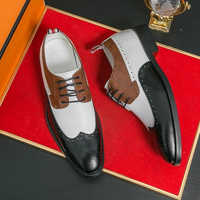 Oxford Brogue Black Men's in Wingtip Tri-Color Shoes