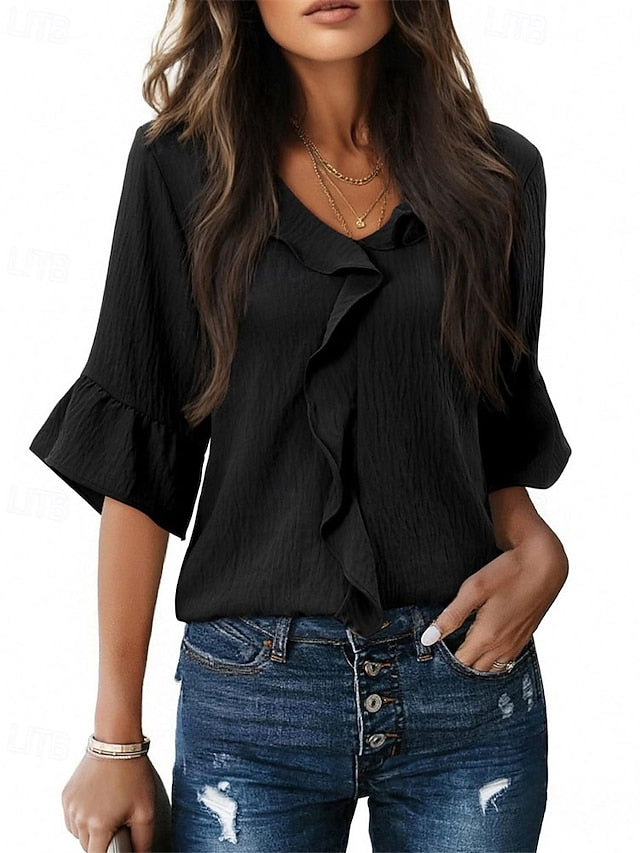 Women's Shirt Elegant Satin Top Blouse Ruched Ruffle