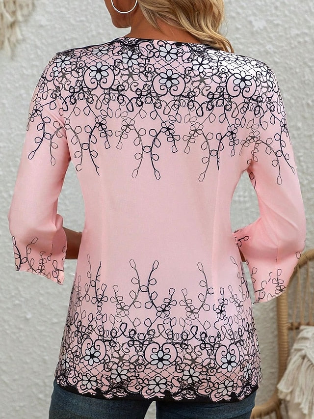 Women's Blouse V Neck Floral Graphic Elegant 3/4 Length