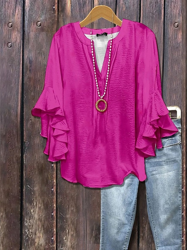 Women's T Shirt Tee Top Ruffle Print Floral Paisley Fashion