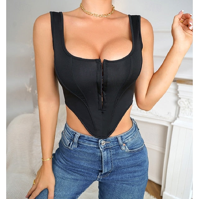 Slim Fit Corset Crop Top Bustier Solid Color Fancy Dress