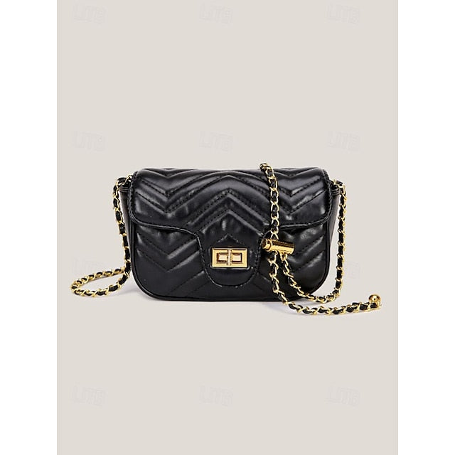 Crossbody Chain Gold Leather Elegant Bag White with Women's