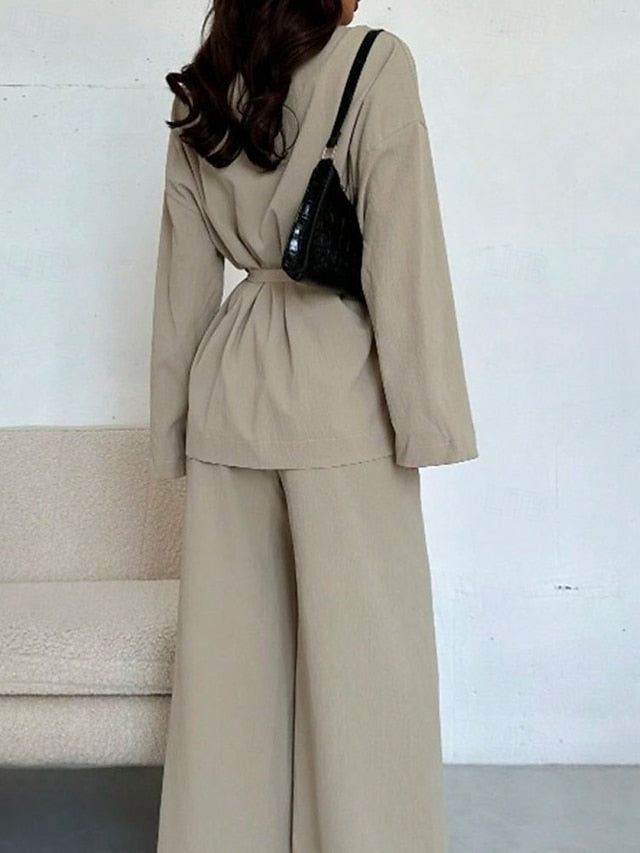 Women's Pants Sets Bolero Top Long Sleeve V Neck Plain