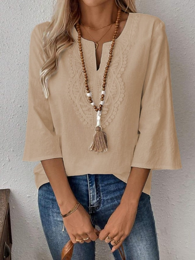 Women's Shirt Blouse Lace Tops Lace Solid Color Stylish