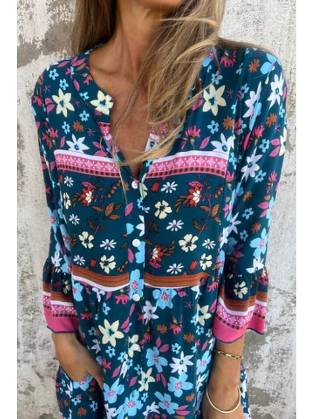 Women's Mini Dress Cotton Linen Dress Boho Dress Classic