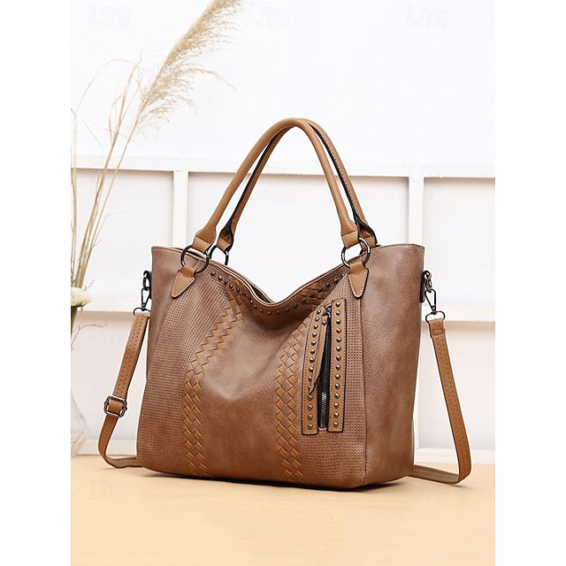 Brown Tote Spacious Women's Leather Bag Handbag Faux –