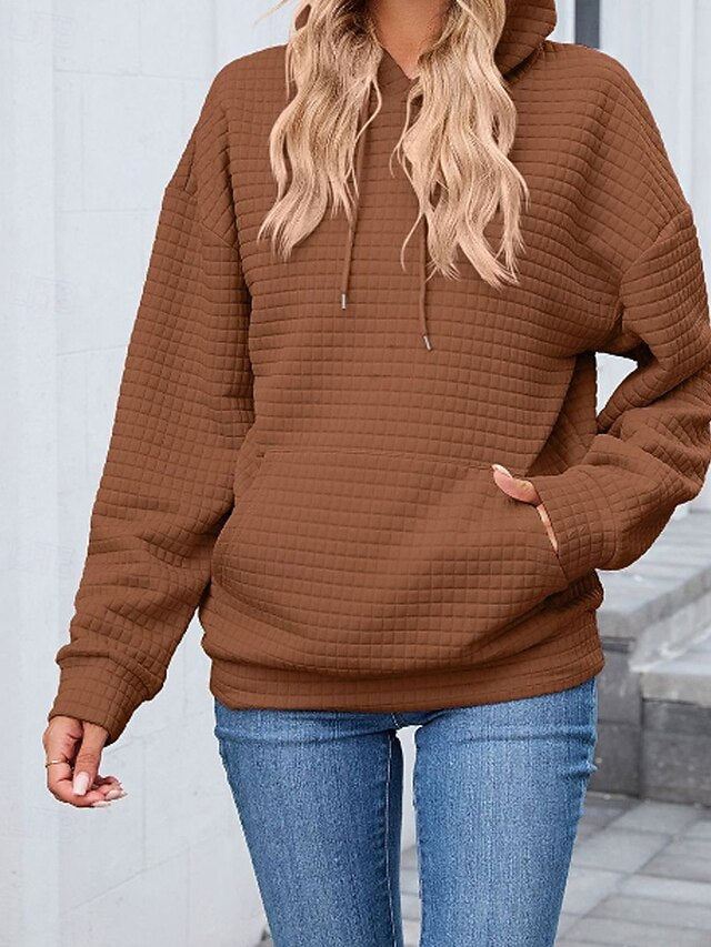 Women's Texture Blouse Pullover Hoodie Sweatshirt Pocket