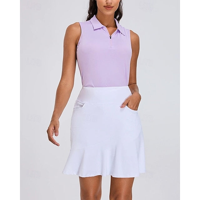 Women's Solid Colored Tennis Shirt Sleeveless Zipper UPF50+