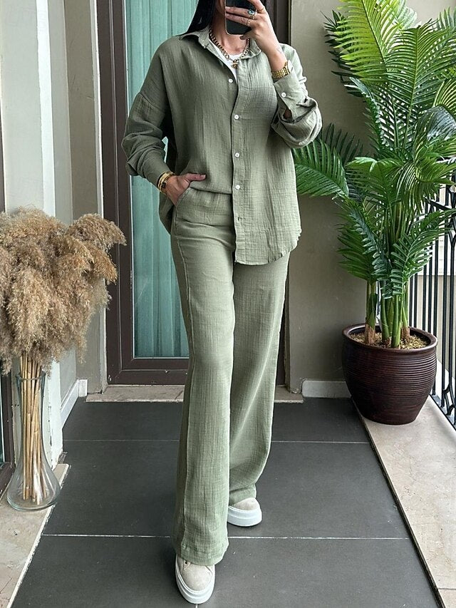 Women's Shirt Pants Sets Bolero Top Long Sleeve Shirt
