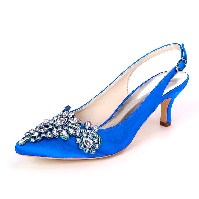 Slingback Heels Crystal with for Women Beige - Embellishment
