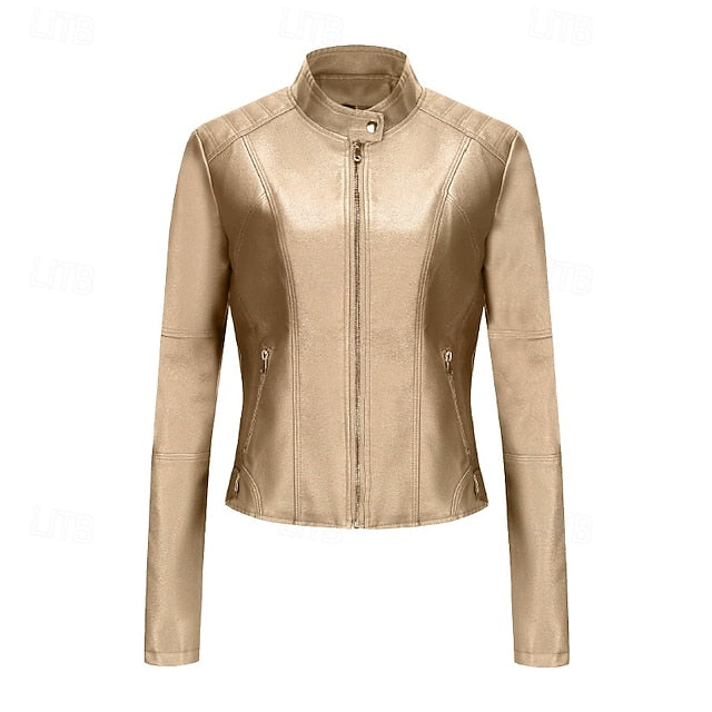 Faux Jacket Leather Women's Zipper Comfortable Pocket