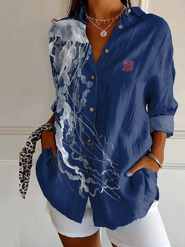 Women's Shirt Blouse Buttons Print Flower Modern Casual