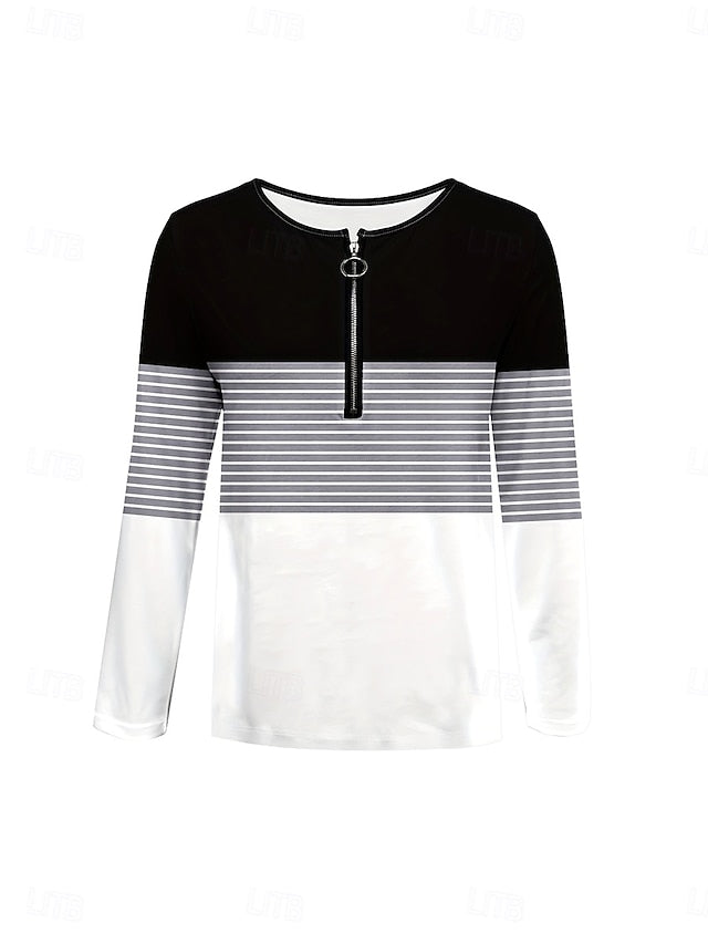 Women's T Shirt Zipper Print Graphic Geometric Striped