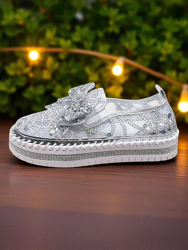 Shoes Women's Black Rhinestone Bow Slip-On Lace with