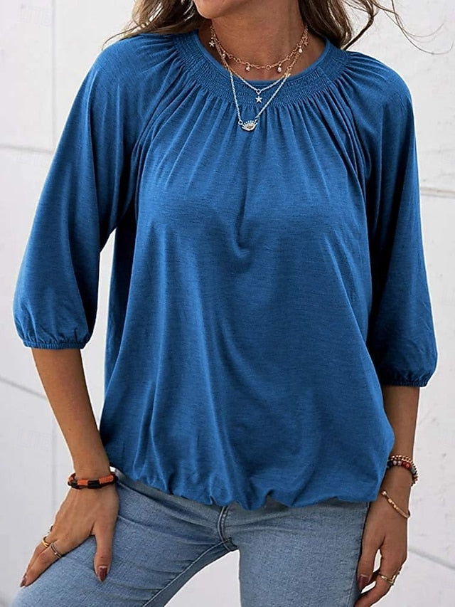 Women's T Shirt Plain Fashion Modern 3/4 Length Sleeve Crew