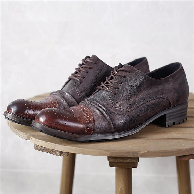 – Brogue Leather Shoes Oxford Men's Vintage Genuine
